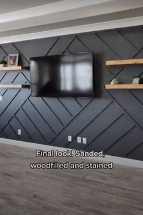 Modern Accent Wall With Shelves, Bedroom Tv Accent Wall, Shiplap Tv Accent Wall Living Room, Accent Behind Tv, Wall Accent Ideas Living Room, Accent Wall Behind Tv, Behind Tv Wall Decor, Wall Behind Tv, Small Tv Room