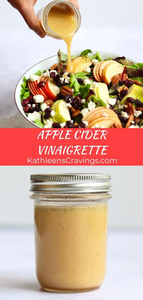 Harvest Salad Dressing, Goat Cheese Salad Dressing, Apple Cider Vinaigrette Dressing, Cider Vinaigrette Dressing, Apple Cranberry Salad, Fall Harvest Salad, Salad Apple, Apple Cider Vinaigrette, Apple Walnut Salad