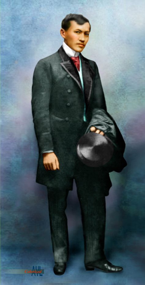 Undated photo of the Philippine national hero, Jose Rizal, colorized from a photo taken in Europe ca 1890s. This was cropped from a group photo together with Marcelo H del Pilar, and Mariano Ponce Jose Rizal Pictures Vintage, Dr Jose Rizal Photos, Jose Rizal Background Design, Mariano Ponce, Jose Rizal Aesthetic, Jose Rizal Art, Jose Rizal Pictures, Jose Rizal Aesthetic Background, Filipino History