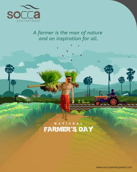 A farmer is the man of nature and an inspiration for all. #KishanDivas #Kishan #Jayjawan #Jaykishan #Farmer #FarmarsDay #ThankyouFarmers #23Dec Happy Farmers Day Images, Farmers Day Poster Design, Kisan Divas, National Farmers Day, Farmer's Day, Thai Pongal, Farmers Day, New Whatsapp Video Download, English Posters