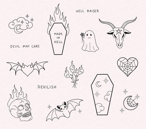 Character Tattoo Ideas, Halloween Tattoo Flash, Halloween Flash, Scary Tattoos, Flash Tattoo Designs, Doodle Tattoo, Spooky Tattoos, Cute Little Tattoos, Flash Tattoos