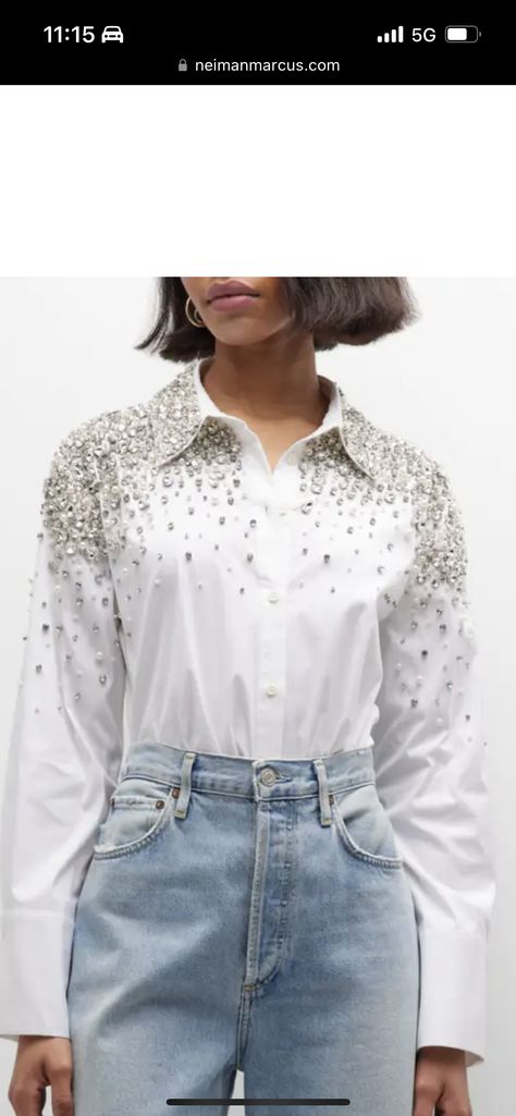 Cod Set, Sherri Shepherd, Rhinestone Shirt, Clothes Embroidery Diy, Designer Tops For Women, Embellished Shirt, Denim And Diamonds, Metallic Skirt, Corded Lace