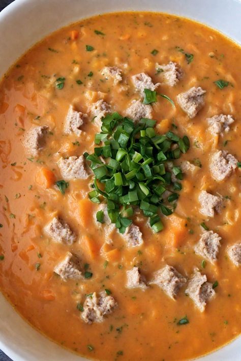 Creamy Sweet Potato and Ground Turkey Soup Recipe

Ingredients

- 1 pound ground turkey
- 2 medium sweet potatoes, diced
- 1 onion, chopped
- 2 cloves garlic, minced
- 4 cups chicken broth
- 1 cup coconut milk
- 1 teaspoon ground cumin
- 1 teaspoon smoked paprika
- Salt and pepper to taste
- Fresh parsley for garnish

Full Cooking Instructions on... Turkey And Sweet Potato Soup, Ground Turkey Soup Recipes Easy, Creamy Ground Turkey Soup, Ground Turkey Sweet Potato Soup, Sweet Potato Soups And Stews, Ground Turkey Stew Recipes, Ground Turkey Recipes Soup, Ground Turkey Soup Crockpot, Ground Turkey Potato Soup