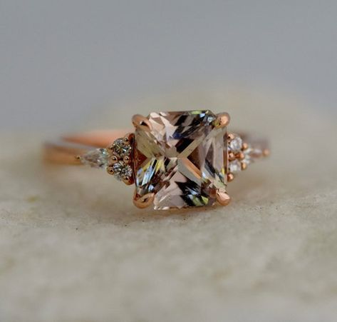 Engagement Ring Square, Asscher Cut Engagement Ring, Champagne Sapphire, Asscher Cut Engagement Rings, Square Engagement Rings, Morganite Engagement, 14k Rose Gold Ring, Morganite Engagement Ring, Sapphire Engagement Ring