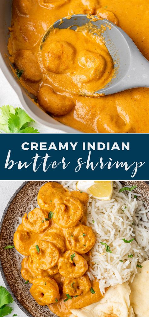 Shrimp Indian Curry, Butter Curry Sauce, Rice For Indian Food, Butter Shrimp Indian, Indian Butter Shrimp Recipes, Seafood With Rice, Shrimp Recipes Curry, Shrimp Korma Recipe, Shrimp And Basmati Rice Recipe