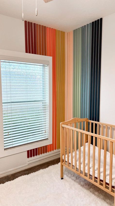 Rainbow Slat Wall, Trim Accent Wall, Accent Wall Ideas, Rainbow Paint, Baby Room Inspiration, Rainbow Nursery, Big Girl Rooms, Updating House, Toddler Room