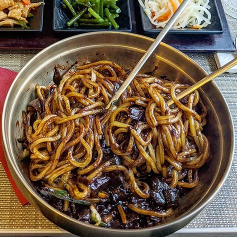 Jjajjamyeon Recipe, Jajjangmyeong Aesthetic, Jjajangmyeon Aesthetic, Black Bean Noodles, Bean Noodles, Soybean Paste, Bean Sauce, K Food, Delicacy Food