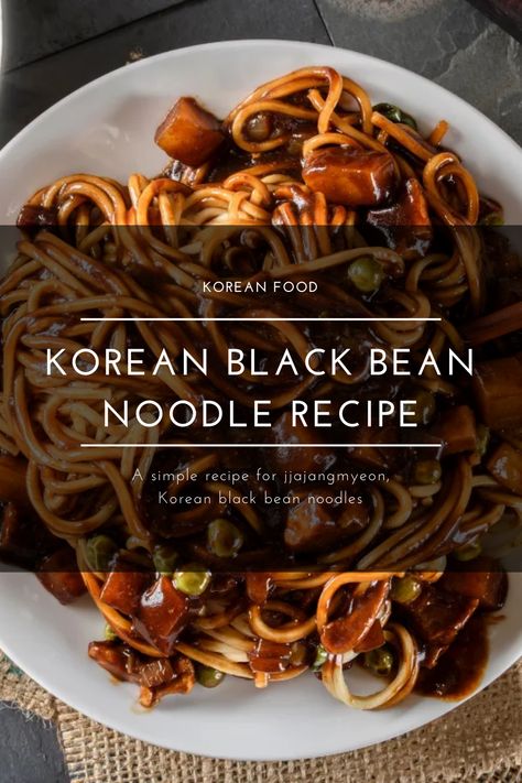 Make restaurant quality black bean sauce noodles at home! #koreanfood #recipe Black Beans Pasta, Black Bean Paste Recipe, Korean Black Noodles Recipe, Korean Black Bean Noodles Recipes, Black Noodles Korean, Black Bean Sauce Noodles, Black Bean Pasta Recipes, Spicy Black Bean Noodles Korean, Asian Noodles Stir Fry