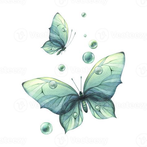 Butterfly Composition, Bubbles Watercolor, Wings Flying, Butterfly Sketch, Simple Butterfly, Art Project Ideas, The Wings, Vector Photo, Blue Turquoise