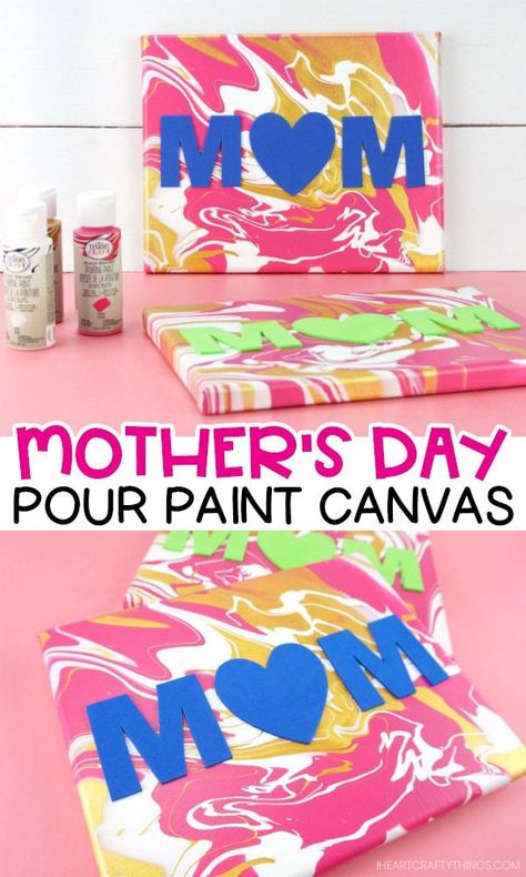 #sponsored See how easy it is for kids and adults to make this Mother's Day Paint Pouring Art with @Testors Craft Pouring Paint. Mom is going to be in awe when she opens up this beautiful marbled art canvas on Mother’s Day. The finished artwork is not only stunning, but it’s super simple for adults and kids to make. #iheartcraftythings Mothers Day Crafts Preschool, Paint Pouring Art, Mother's Day Crafts For Kids, Origami Paper Flowers, Easy Mother's Day Crafts, Diy Mother's Day Crafts, Mother's Day Projects, Kindergarten Art Projects, Art Project For Kids