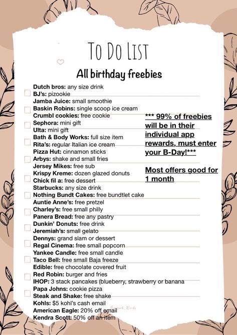 Birthday Freebies How To Have A Fun Birthday Party, Free Food On Your Birthday List, Stuff To Do At A Bday Party, Free Items To Get On Your Birthday, How To Get Birthday Freebies, Free Birthday Stuff 2023, What To Do For Ur 13 Birthday, Birthday Stuff Ideas, What To Do At A Sweet Sixteen Party