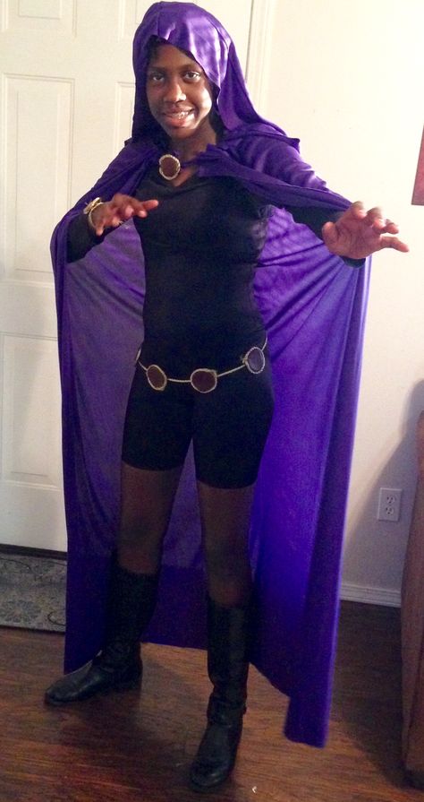 Ravena Costume, Raven Teen Titans Go Outfit, Diy Raven Costume, Raven Costume Teen Titans, Raven Teen Titans Cosplay, Raven Halloween Costume, Bob Ross Costume, Diy Adult Halloween Costumes, Raven Costume