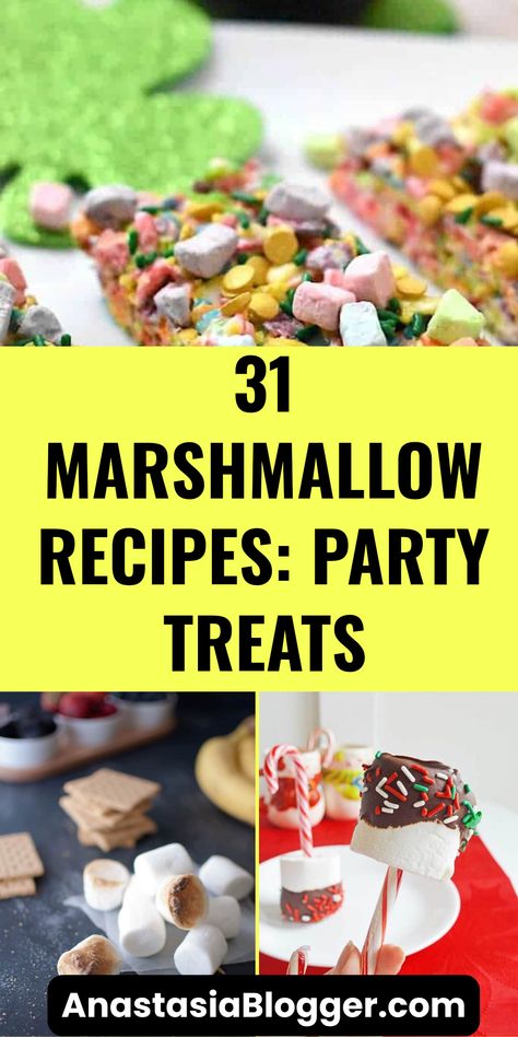 Explore 3 fun images of creative marshmallow recipes perfect for kids' parties. These delightful treats ensure a memorable celebration with easy-to-make desserts. Cute Marshmallow Recipe, Marshmallow Birthday Party Ideas, Kid Friendly Desserts Fun Easy Recipes, Marshmallow Dessert Ideas, Marshmallow Appetizers, Birthday Marshmallows, Marshmallow Recipe Desserts, Treats With Marshmallows, Mini Marshmallows Recipes