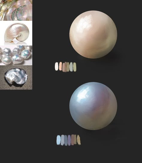 Pearl Tutorial Digital, Pearl Coloring Tutorial, Drawing Silver Tutorial, Pearl Rendering Tutorial, How To Draw Pearlescent, How To Paint Silk Digital Art, Lighting Reference Object, Pearl Digital Art Tutorial, How To Draw Iridescent