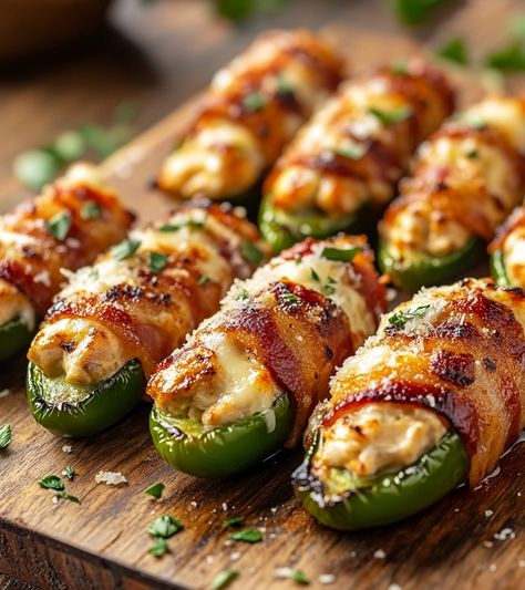 This post may contain affiliate links learn more     When it comes to crowd-pleasing appetizers, few dishes pack as much flavor as bacon-wrapped jalapeño poppers. With the perfect balance of ... Read more Bacon And Jalapeno Recipes, Bacon Wrapped Jalapeño Popper Chicken, Bacon Stuffed Jalapeno Peppers, Bacon Cream Cheese Jalapeno Poppers, Bacon Wrapped Olives, Bacon Wrapped Cream Cheese Jalapenos, Bacon Wrapped Artichoke Hearts, Spicy Party Food, Bacon Wrapped Sweet Peppers