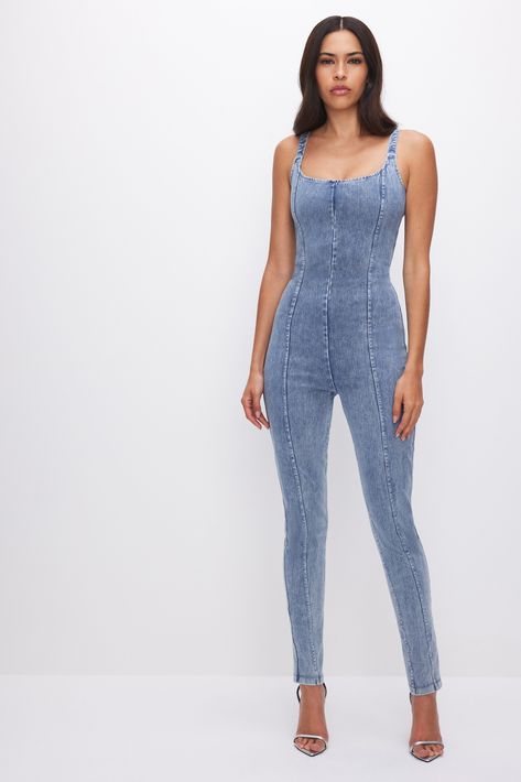 SOFT SCULPT CATSUIT | INDIGO556 - GOOD AMERICAN Denim Jumpsuits, Jumpsuits And Rompers, Night Looks, Spring 2023, Good American, Denim Jumpsuit, Catsuit, Denim Fabric, Recycled Cotton