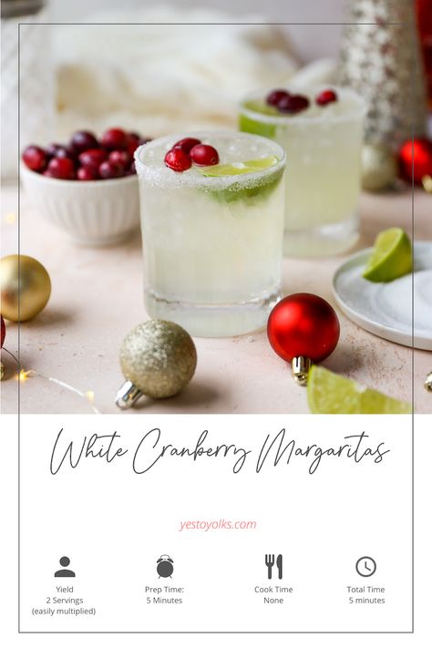 White Cranberry Margaritas - Yes to Yolks White Cranberry Margarita, White Cranberry Sangria, White Christmas Sangria Recipe, Cranberry Margaritas, Christmas Sangria Recipes, Holiday Margaritas, Cranberry Lemonade, Buckwheat Crepes, Cranberry Margarita