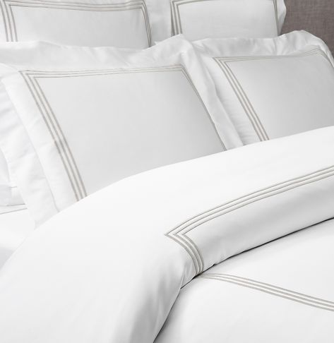 Italian Hotel Triple Satin Stitch Sateen Duvet Cover Bedsheet Packaging Ideas, Bedsheet Packaging, Italian Hotel, Dorm Bedding Sets, Rh Modern Lighting, Beach House Rug, Bed Cover Design, Classic Hotel, Hotel Bedding