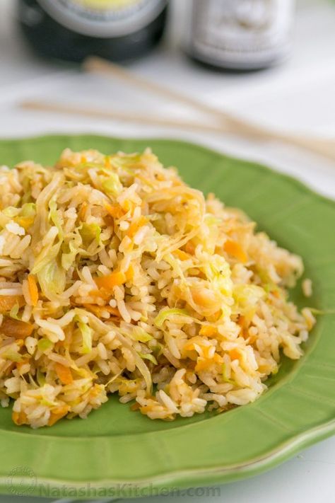 Cabbage Fried Rice Recipe - Natasha's Kitchen Cabbage Fried Rice, Cabbage Fried, Keto Cabbage, Sauteed Chicken Breast, Cabbage Rice, Rice Side Dish Recipes, Chinese Foods, Arroz Frito, Rice Side Dishes