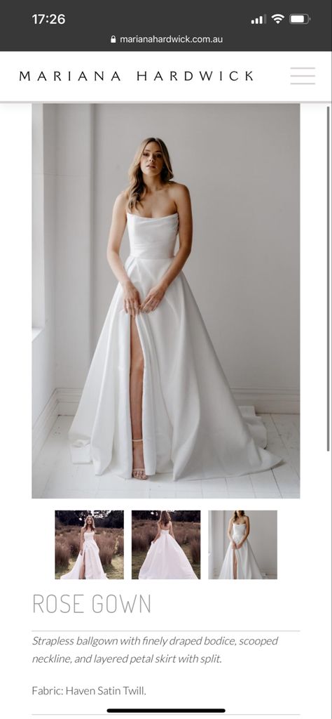 Mariana Hardwick Wedding Dress, Mariana Hardwick, Petal Skirt, Rose Gown, Skirt With Split, Draped Bodice, A Line Wedding Dress, Scooped Neckline, A-line Wedding Dress