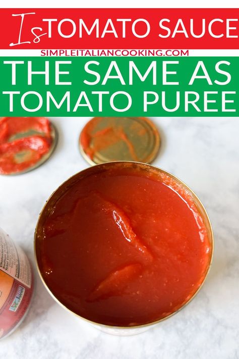 There is no shortage of recipes that call for either tomato sauce or tomato puree, but can you use one instead of the other? Is tomato sauce the same as tomato puree, and if not what’s the difference? These are just a few questions we’re going to tackle in this article. Although tomato sauce and tomato puree are similar in texture and appearance, there are some differences that can make or break your recipe. | @simpleitalian Italian Pasta Sauce Recipes, Pizza Alfredo, Vodka Pizza, Types Of Pasta Sauce, How To Make Tomato Sauce, Italian Cooking Recipes, Italian Pasta Sauce, Types Of Pasta, Pasta Sauce Recipe