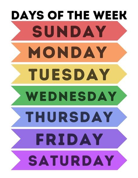 Free Printable Days Of The Week Charts Free Printable Days Of The Week Chart, Week Days Chart For Kids, Free Days Of The Week Printables, Days In English, Days Of The Week Flashcards, Days Of The Week Printables, Days Of The Week Chart, Chart For School, Kids Learning Charts