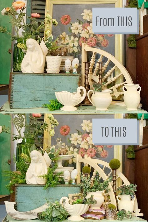 Feb 27, 2020 - Struggling to make sales in your antique shop? Learn how to stage your antique shop with eye catching displays that inspire customers and create sales. Antique Booth Ideas Staging, Antique Store Displays, Vintage Shop Display, Antique Business, Vintage Booth Display, Antique Booth Displays, Antique Mall Booth, Antique Booth Ideas, Vintage Booth