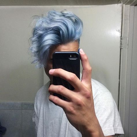 the sky's blue this sky's blue this guy's blue Blue Hair Men, Blue Hair Male, Hairstyle Color Ideas, Icy Blue Hair, Periwinkle Hair, Silver Blue Hair, Sky Blue Hair, Bright Blue Hair, Fantasy Cyberpunk