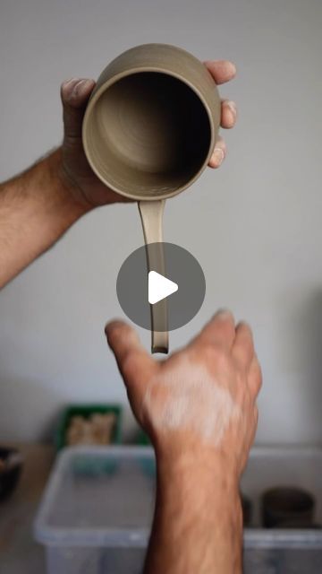 Chris Penny Ceramics on Instagram: "Pulling handles is about knowing when to stop, when to have wet hands and when to have dry hands, and how dry the cup needs to be. It’s all about practice. I think you can get pretty comfortable applying handles in about 3 years … sorry not years I mean weeks 😂… actually it doesn’t take as long as you think. If you keep the starting lump the same each time. And attach as many handles as you can to cups you are making … say 4 handles per cup, then recycle it and repeat a few times. You’ll soon get really comfortable doing it.  I’m thinking about making an actual how to video on this, leave a comment if you think I should… ☺️ #pottery #cups #handles #pullinghandles #potteryvideos #potterystudio #potteryhacks #ceramics" How To Pull A Handle Pottery, How To Make Pottery Mug Handles, Ceramic Cups Designs, How To Make A Handle For A Mug, Pulled Handles Pottery, Diy Pottery Mug Ideas, How To Make A Clay Cup, Pottery Cup Handles, Ceramic Cup Handles