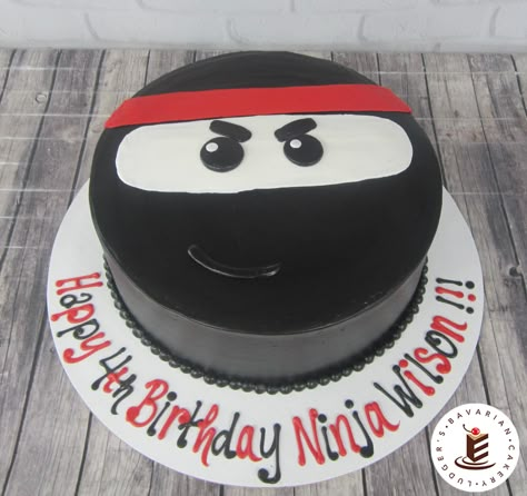 Ninja cake!  A round buttercream cake with ninja design for a children's party. Ninja Bday Cake, Ninja Party Cake, Ninja Birthday Party Ideas Cake, Ninja Birthday Cake Ideas, Ninja Theme Cake, Ninja Cupcake Cake, Ninja Themed Birthday Cake, Ninja Bday Party Ideas, Ninja Cakes