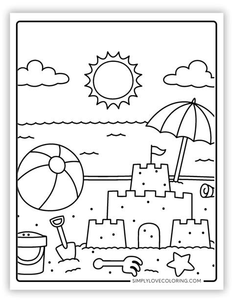 Free summer coloring pages are the perfect activity for homeschooling, classrooms, teachers, kids' activities, and educational activities. Colouring Pages For Kindergarten, Summer Time Coloring Pages, Sandcastle Coloring Page, Beach Theme Coloring Pages, Preschool Summer Coloring Pages, Summer Coloring Pages Free Printable Preschool, Summer Camp Coloring Pages, Beach Classroom Activities, Summer Colouring Page