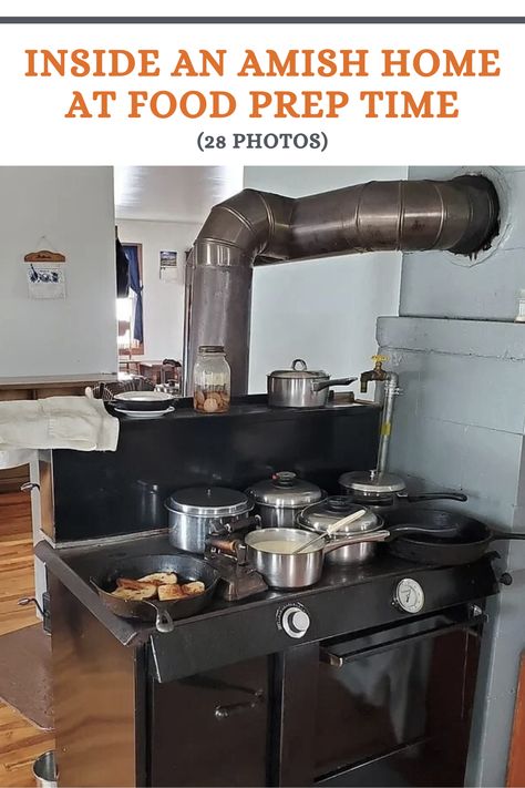 The photos for this Amish real estate listing in South Dakota were captured at an interesting time – right when they were preparing a meal and doing some baking. Also, see what’s sitting on the stove? Looks like a couple of sad irons heating up. Those are heated up on the stove and used for ironing clothes. Amish Kitchen, Amish Home, Amish Lifestyle, Ironing Clothes, Amish House, Outdoor Fridge, Amish Farm, Amish Community, Brown Eggs