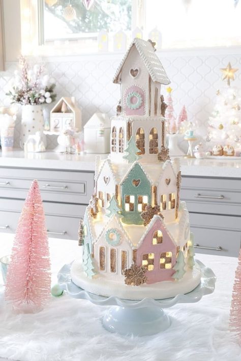 HomeGoods Is Selling a Gorgeous Pastel Gingerbread House Gold Holiday Decor, Raz Imports, Gingerbread Village, Gingerbread House Decorations, Christmas Tabletop Decor, Candy House, Pink Christmas Decorations, Pink Holiday, Christmas Gingerbread House