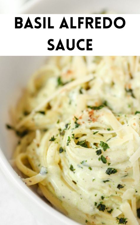 basil alfredo sauce in a white bowl Basil Alfredo Sauce, Easy Alfredo Recipe, Best Homemade Alfredo Sauce, Homemade Alfredo Sauce Recipe, Vegetarian Alfredo, Basil Pasta Recipes, Long Pasta, Classic Italian Pasta, Alfredo Sauce Recipe Easy