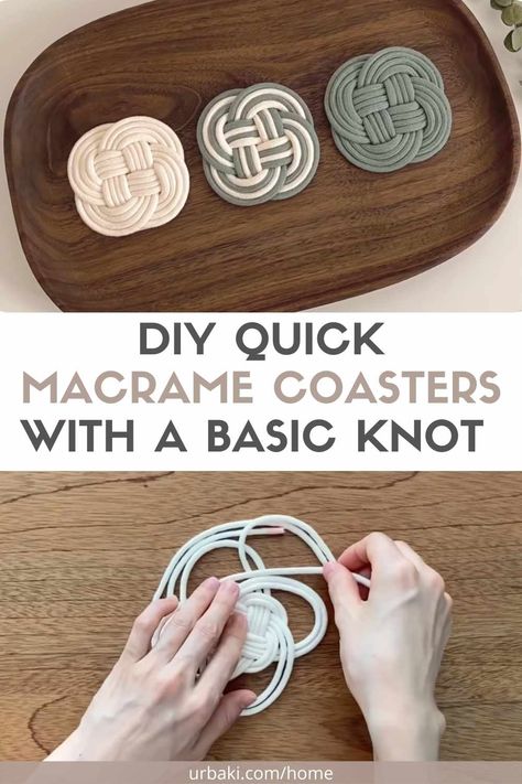 Macrame Small Keychain, Easy Macrame Coasters, Easy Diy Macrame Gifts, Macrame Coaster Pattern, Macrame Quick Projects, Yarn Coasters Diy, Macrame House Decor, Easy Macrame Coasters Diy, Things To Make With Macrame