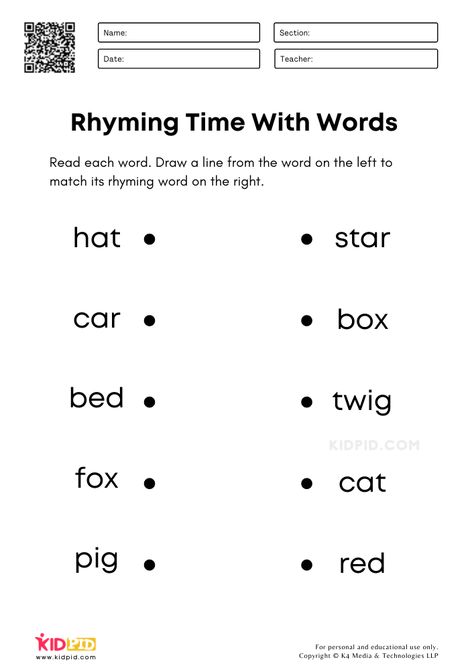 Matching Rhyming Words Worksheets for Kindergarten Rhyming Words Worksheets Kindergarten, Rhyming Activities Kindergarten, Rhyming Kindergarten, 4th Grade Reading Worksheets, Rhyming Words Worksheets, Rhyming Worksheet, Kindergarten Phonics Worksheets, Rhyming Activities, How To Pronounce