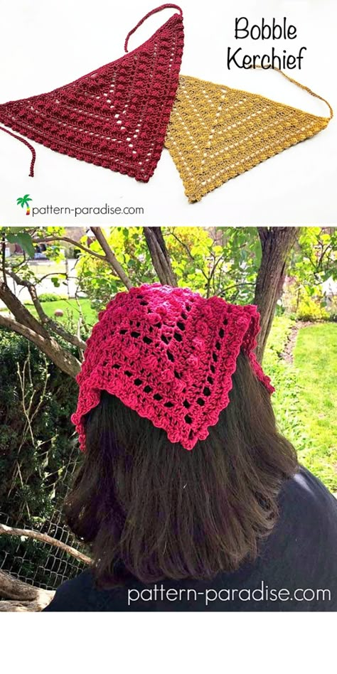 Crochet Bandanas, Kerchief Pattern, Headband Pattern Free, Crochet Kerchief, Bandana Crochet, Crochet Headband Pattern Free, Crochet Bobble, Crochet Poncho Free Pattern, Crochet Bandana