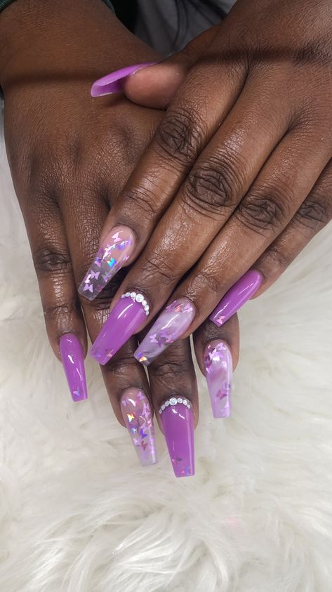 Trendy Purple Nails, Cute Purple Nails, Nail Designs Purple, Purple Spring Nails, Birthday Nails Purple, Purple Butterfly Nails, Royal Purple Nails, Holloween Nails, Nail Techniques