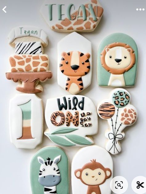 Safari Cookies, First Birthday Cookies, Wild Birthday Party, Wild One Birthday Invitations, Boys First Birthday Party Ideas, Jungle Cake, Safari Cakes, Baby Boy 1st Birthday Party, Wild One Birthday Party