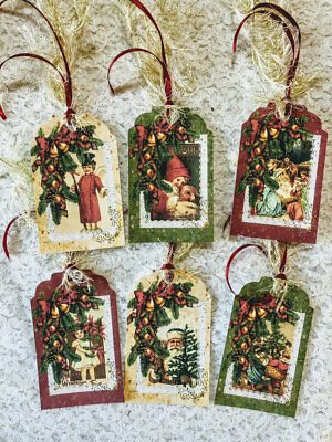 Handmade Christmas Tags Beautiful, Gift Tags From Old Christmas Cards, Christmas Gift Tags Stampin Up, Christmas Card Junk Journal, Tag Books, Vintage Christmas Junk Journal, Christmas Tags Handmade, Diy Christmas Tags, Christmas Junk Journal Tags