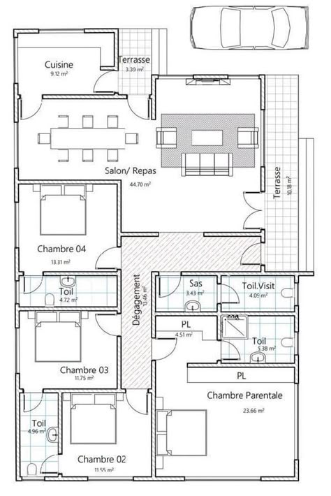 Floor Plans Drawing, Bungalow House Floor Plans, Round House Plans, Building Design Plan, Small Modern House Plans, Bungalow Floor Plans, Plan Architecture, Drawing Lines, Bungalow Style House Plans