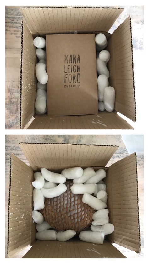 Tips on packaging and shipping pottery... — Kara Leigh Ford Ceramics Mug Packaging Ideas, Art Packaging Ideas, Plate Packaging, Ceramic Packaging, Mug Packaging, Pottery Business, Etsy Packaging, Contemporary Pottery, Pottery Lamp