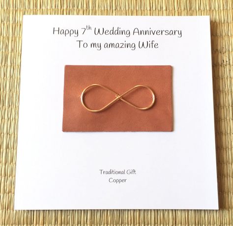 7th Wedding Anniversary Card Copper Anniversary Infinity Symbol Handmade UK Gold Copper Jewelry For Anniversary, Copper Anniversary Gifts For Her, Anniversary Gold-colored Copper Jewelry, Copper Ring Jewelry For Anniversary, Copper Wedding Anniversary Gifts, Cards Anniversary, 3rd Wedding Anniversary, Bronze Anniversary, 7th Wedding Anniversary