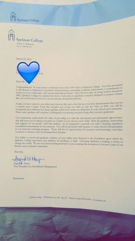 This can be considered as an example of the acceptance letter that Claire receives in the mail. Acceptance Letters Aesthetic, Spelman Acceptance Letter, College Acceptance Letter Pictures, School Acceptance Letter, College Acceptance Letter Aesthetic, Acceptance Letter College Pictures, University Acceptance Letter Aesthetic, Collage Acceptance Letter, Ucla Acceptance Letter