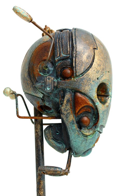 Tomas Barcelo, Green Robot, Robot Game, Metal Robot, Found Object Art, Game Concept Art, Masks Art, Game Concept, Outdoor Sculpture