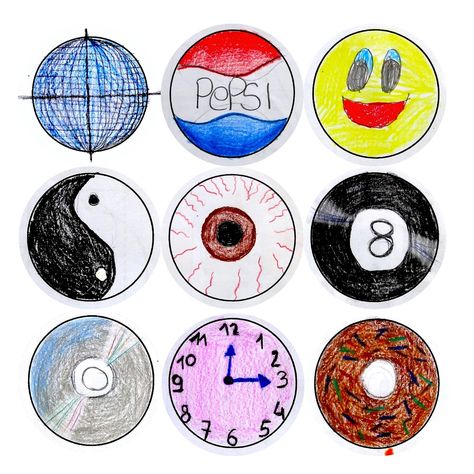 To begin with my pupils of Year7, I gave them just an empty circle and everyone filled the shape with   different textures and picture... Converse Drawings, Complete The Drawing, Grade 5 Art, Converse Drawing, Circle Doodles, Shapes Lessons, Art Handouts, Cd Painting, Kindergarten Projects