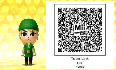 Toon Link , One of the mii on my islands Tomodachi Life Characters, Tomodachi Life Qr Code, Mii Ideas, Mii Characters Aesthetic, Wii Characters, Tomodachi Life Qr Codes, Mii Qr Codes, Mii Qr, Mii Characters