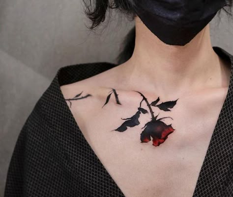 50 Cute Clavicle Tattoos for Women | Art and Design Black Rose And Thorns Tattoo, Rose Thorn Tattoo, Butterfly Concept, Between Chest Tattoo Female, In Between Chest Tattoo Female, In Between Chest Tattoo, My Own Tattoo, Clavicle Tattoo, Thorn Tattoo