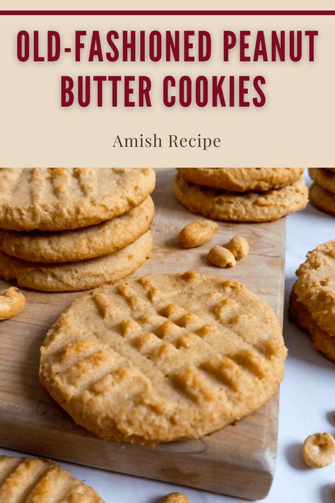 Old-Fashioned Amish Peanut Butter Cookies Recipe Vintage Peanut Butter, Amish Peanut Butter, Amish Cookies, Best Peanut Butter Cookies, Classic Peanut Butter Cookies, Butter Cookie Recipe, Classic Cookies Recipes, Chewy Peanut Butter Cookies, Cookies And Candy