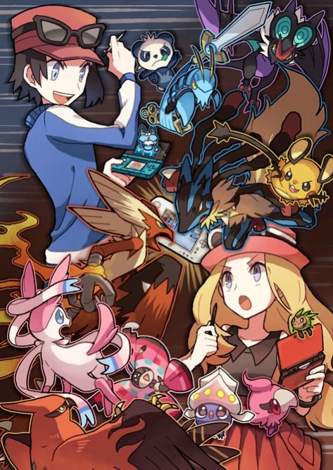 Pokemon X and Y Calem and Serena Pokémon Gameboy, Calem Pokemon, Pokemon X And Y, Pokemon Kalos, Lucario Pokemon, Genos Wallpaper, Manga Pics, Pokémon X And Y, Pokemon Special